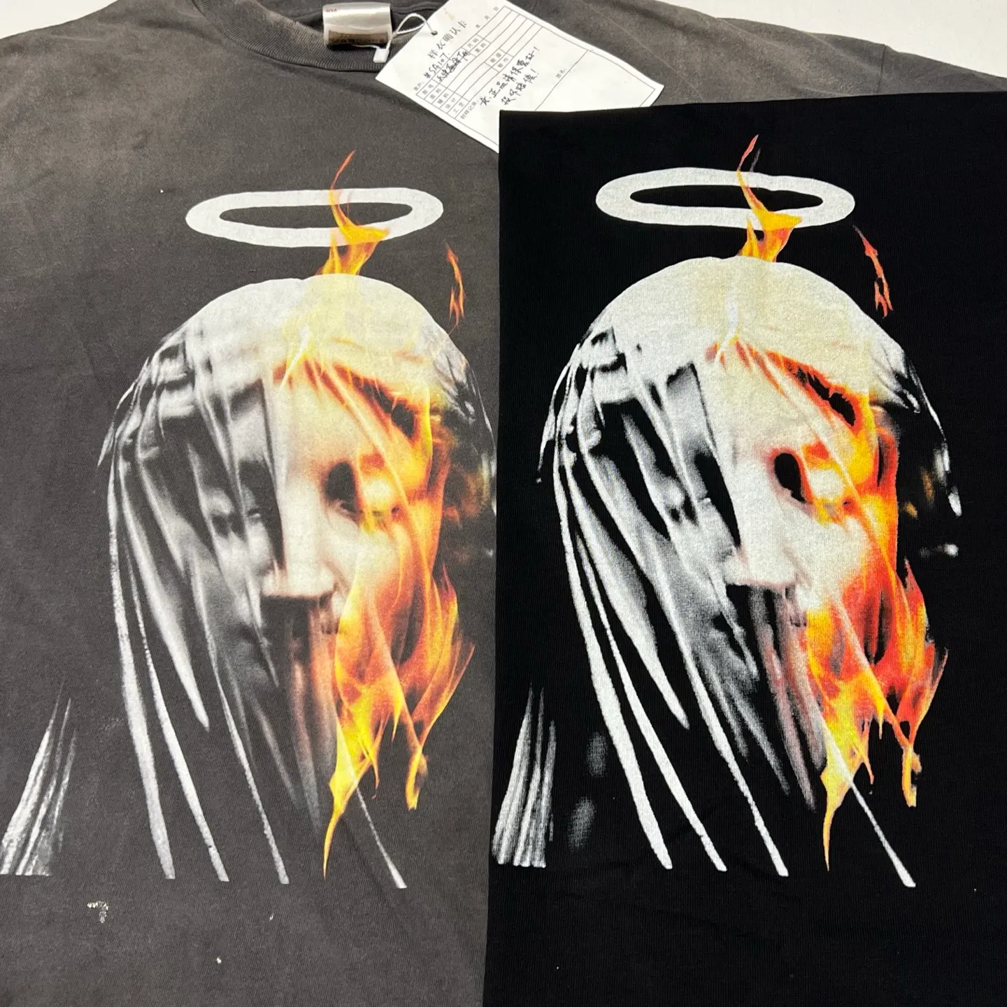 SAINT Mxxxxxx SS TEE/DEVIL DADDY/BLK Virgin Mary retro distressed printed tee, washed black S-XL, this season's hottest item, in order to give you an authentic experience, repeated debugging and polishing in printing and washing, finally meet you, the same old style, the same as the original version, cylindrical side seam OE yarn fabric/completely matched accessories, garment dyeing, heavy washing and water fading, bust bandage fading.